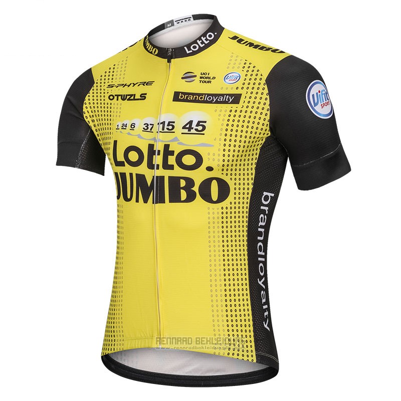 2018 Fahrradbekleidung Lotto NL Jumbo Gelb Trikot Kurzarm und Tragerhose